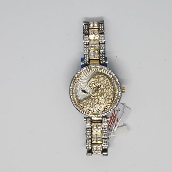 Silver & Gold Crystal Diamond Leopard BLING Watch - White Spots! - Picture 6 of 10